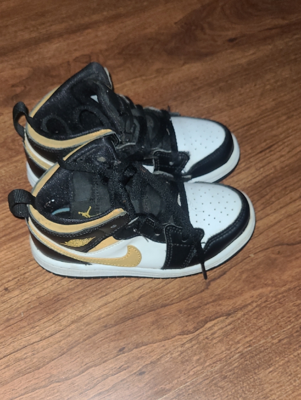 Jordan Kids Black White Gold High-Top Sneakers Size 9c